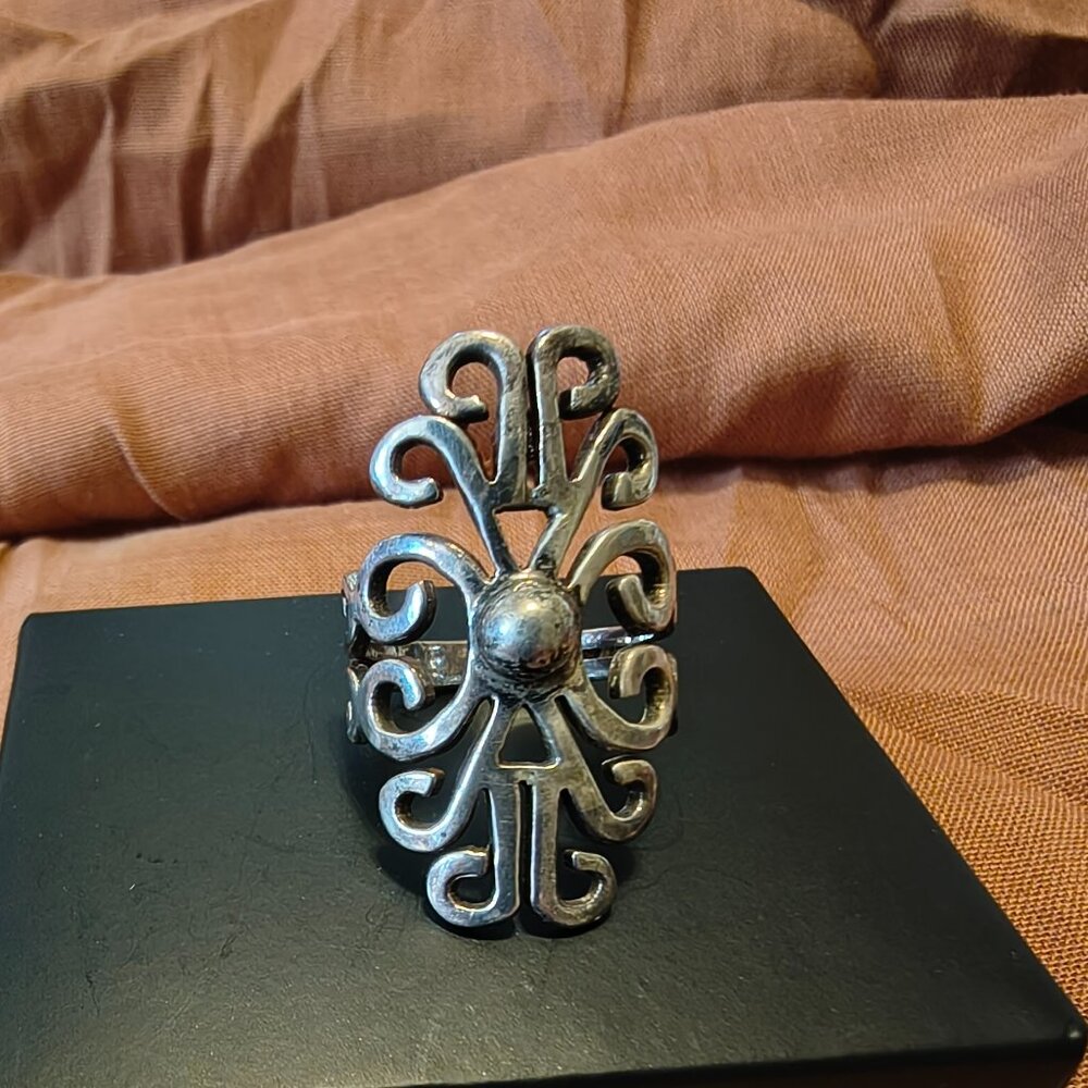 Solid Sterling Silver Scroll Work Ring Ati Mexico - image 1